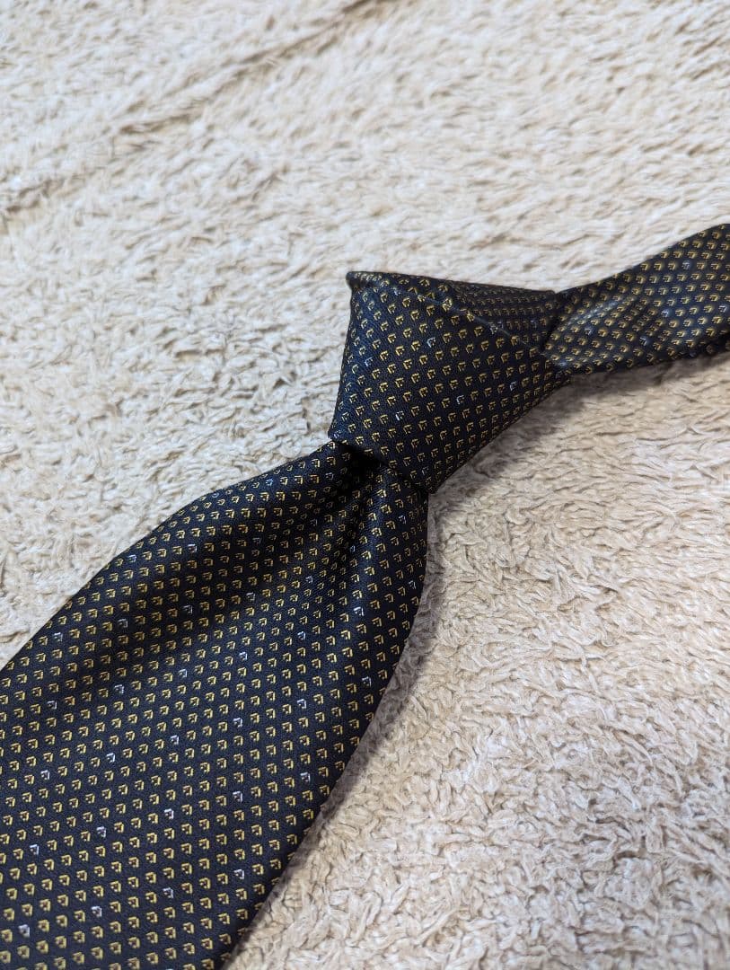 美品　Brioni　ブリオーニ　ネクタイ　プリント　ブラック×イエロー　小紋柄