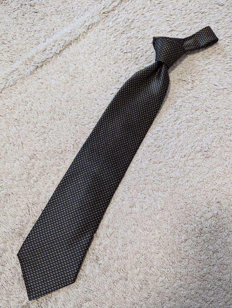 美品　Brioni　ブリオーニ　ネクタイ　プリント　ブラック×イエロー　小紋柄