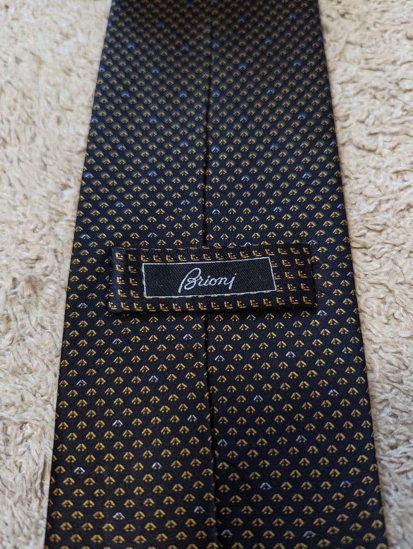 美品　Brioni　ブリオーニ　ネクタイ　プリント　ブラック×イエロー　小紋柄