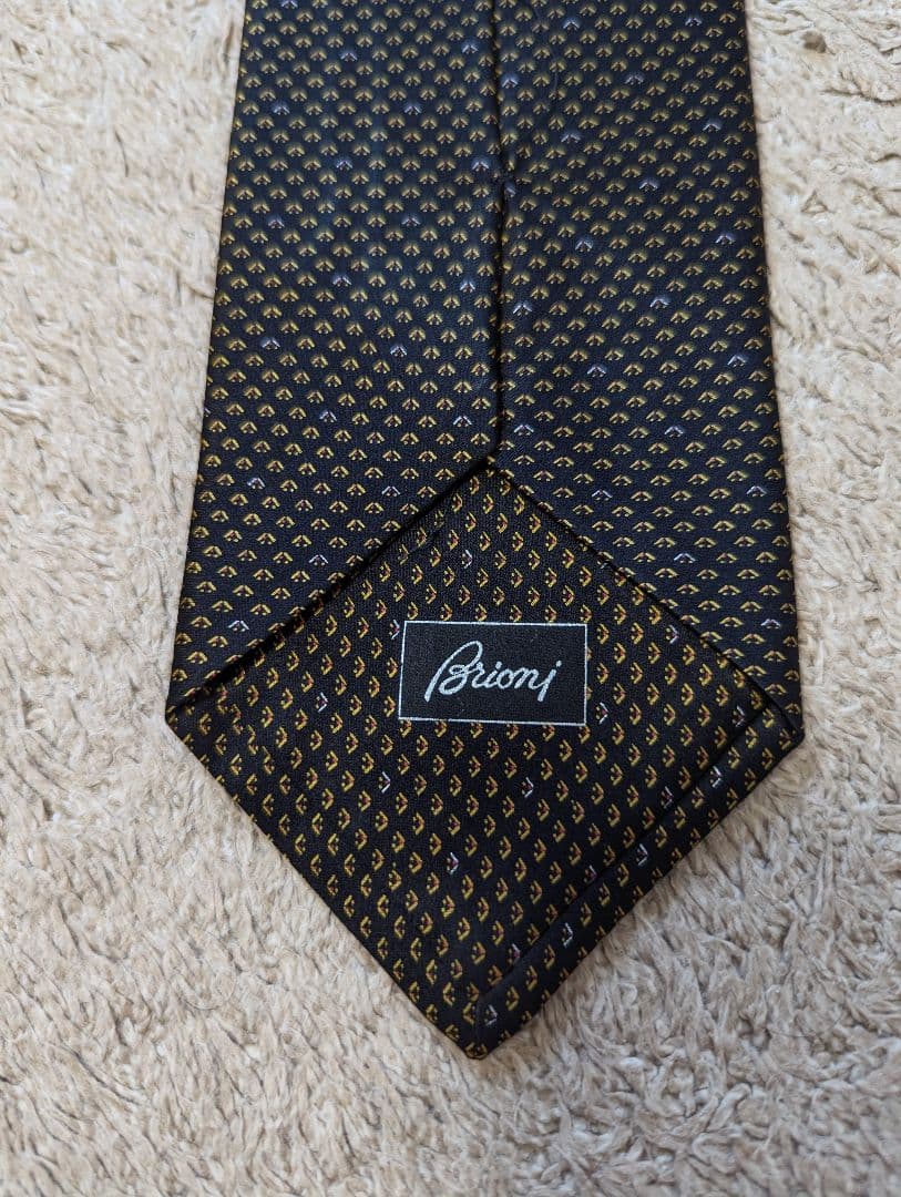 美品　Brioni　ブリオーニ　ネクタイ　プリント　ブラック×イエロー　小紋柄