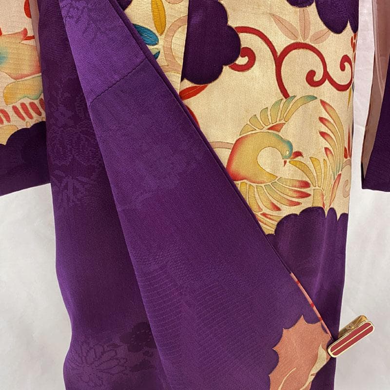 510ag46◎七五三 七歳 女児 アンティーク着物&丸帯 レトロ 鳳凰 紫◎