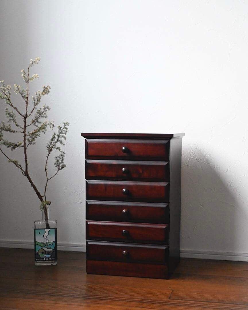 直接引取り可　民芸家具　ダークブラウン6段チェスト