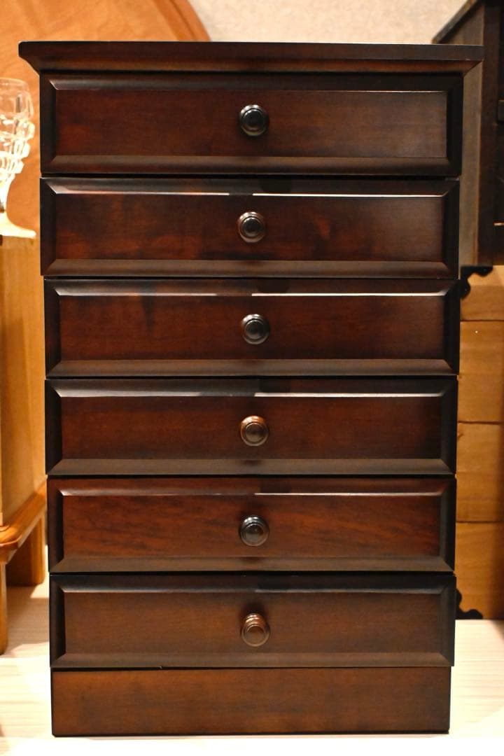 直接引取り可　民芸家具　ダークブラウン6段チェスト