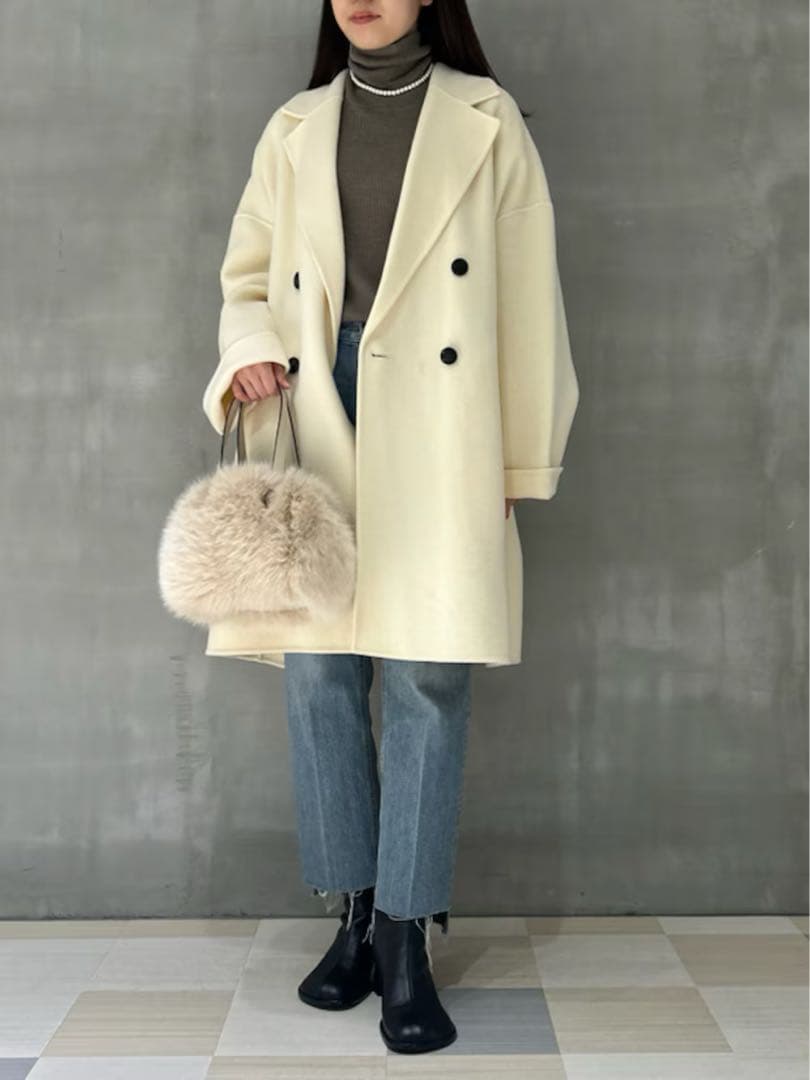 【新品タグ付】ミラオーウェン/ワイドシルエットダブルブレストコート