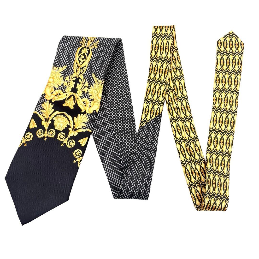 【超美品】ヴェルサーチ ネクタイ ブラック ゴールド メデューサ柄 シルク 伊製