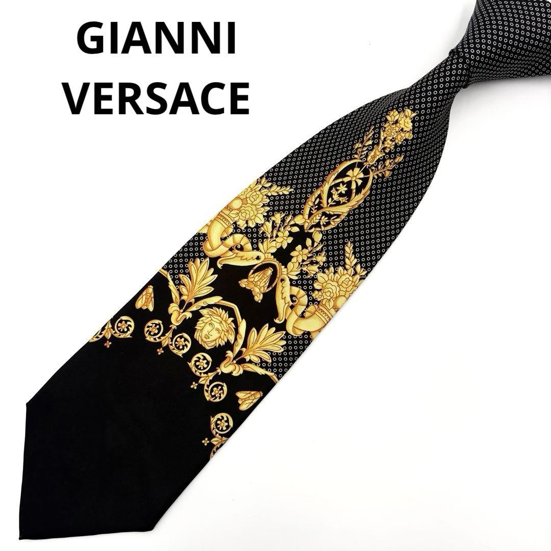【超美品】ヴェルサーチ ネクタイ ブラック ゴールド メデューサ柄 シルク 伊製