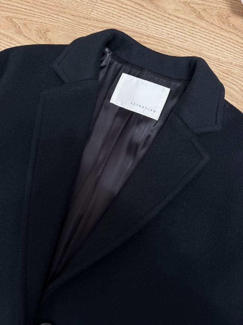 ESTNATION チェスターコート　ドロップショルダー　ブラック　36 ウール