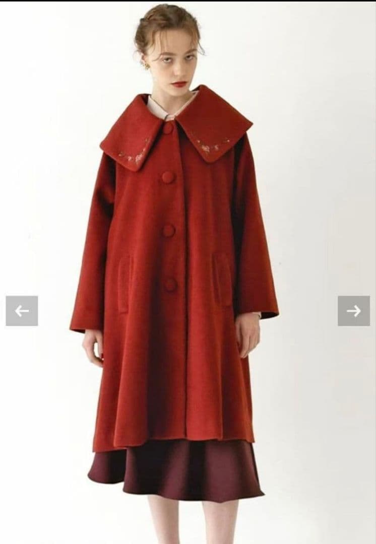 ローズ刺繍ビッグカラーオーバーコート/an another angelus