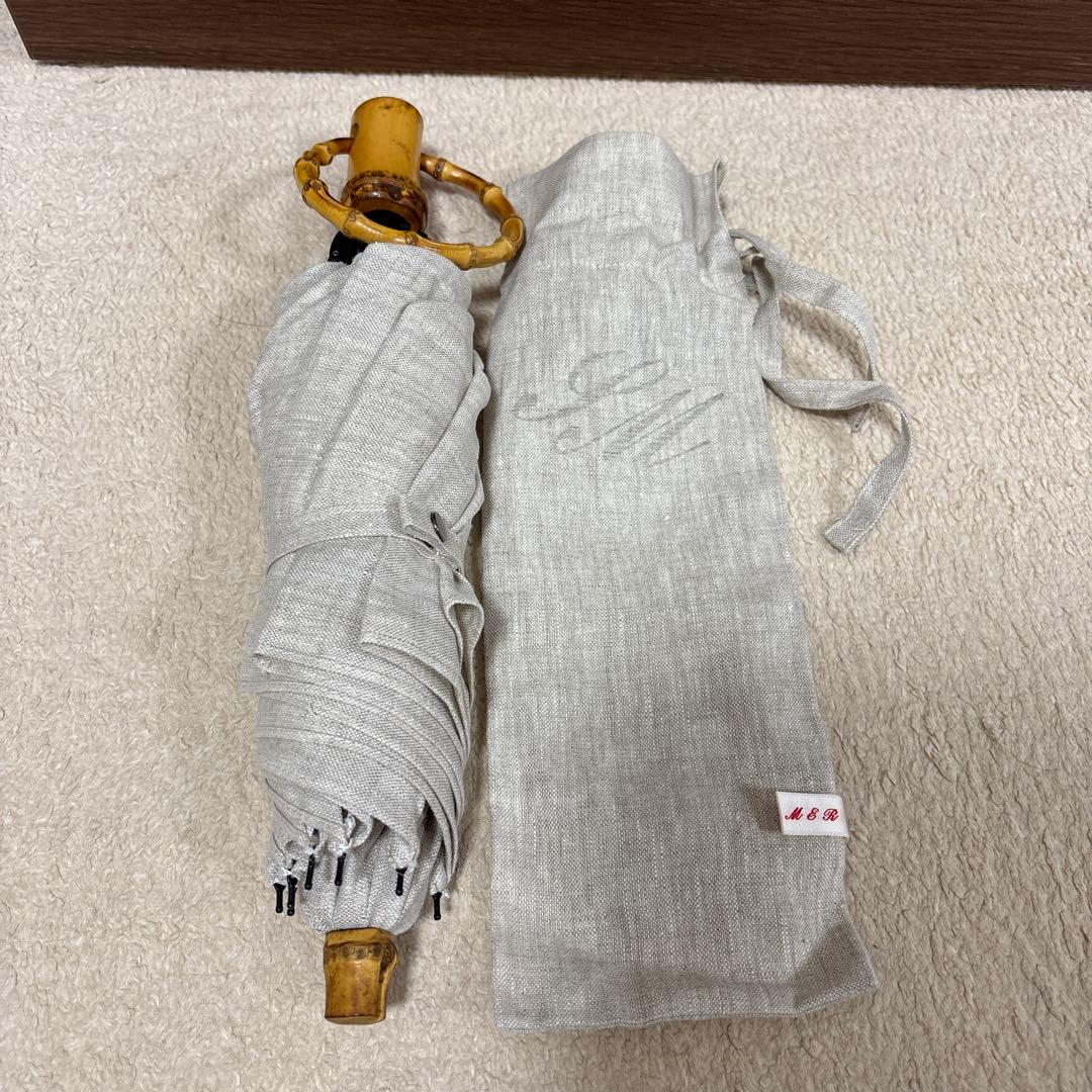 シュールメール　リネン　ベージュ日傘 バンブーハンドル