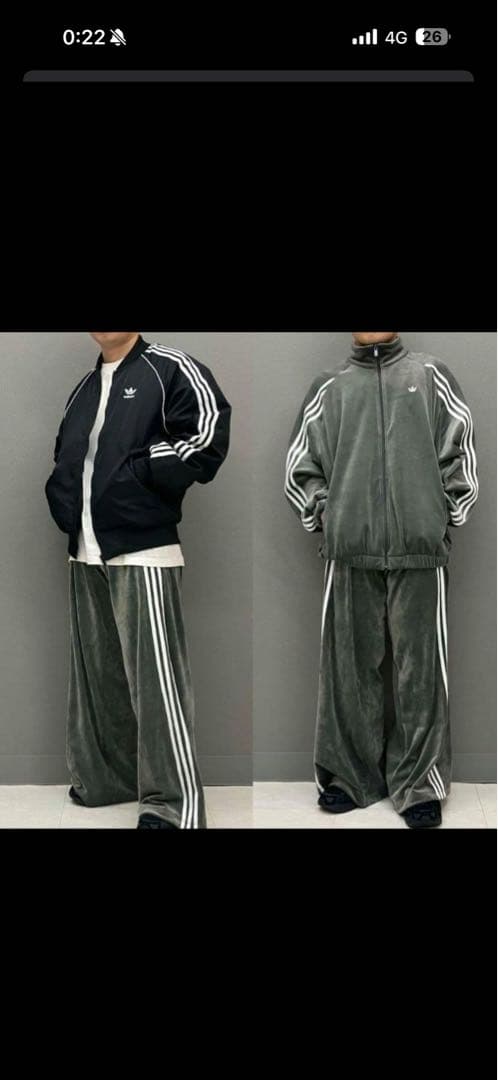 adidas セットアップ　ベルベットトラックジャケット、パンツ