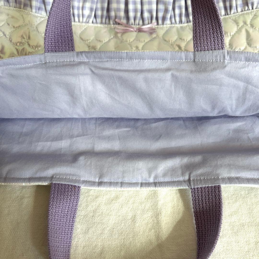 入園入学3点セット　【ホログラムハート×紫チェック】 女の子　ナップサック