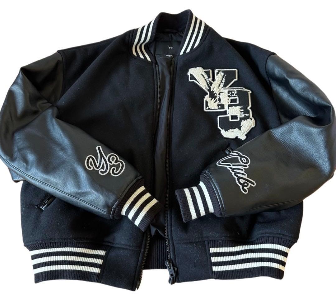 【美品】Y-3 スタジャン レザー切替 刺繍ロゴ ブラック M ワイスリー