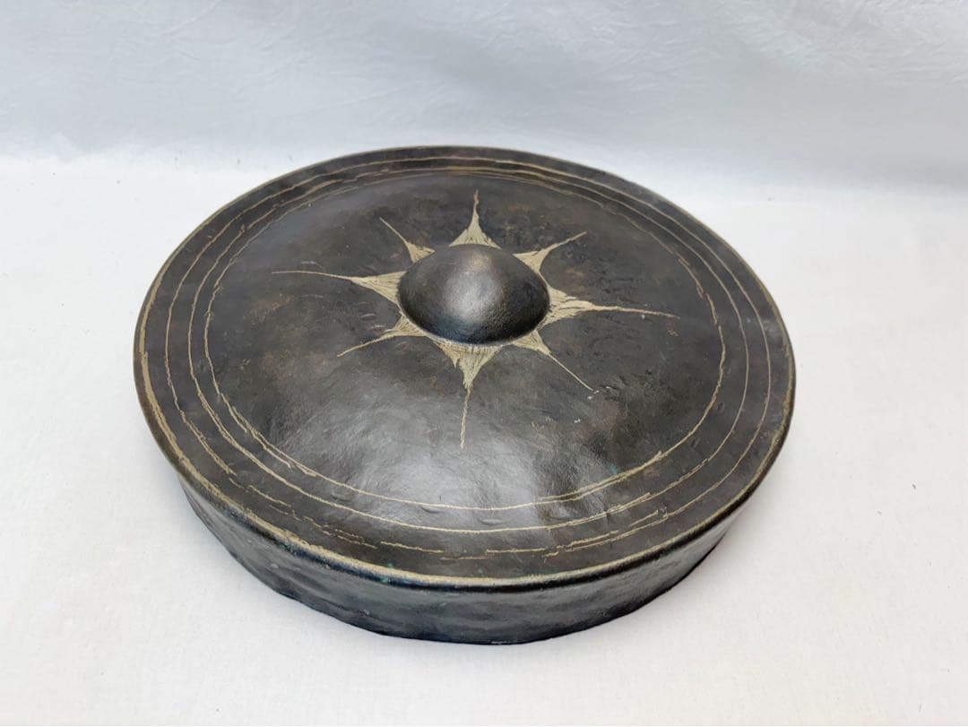 茶道具 古銅 銅鑼 桴付 仏教歌舞伎打楽器 鐘鳴物 重さ約1.3kg 寺院仏具