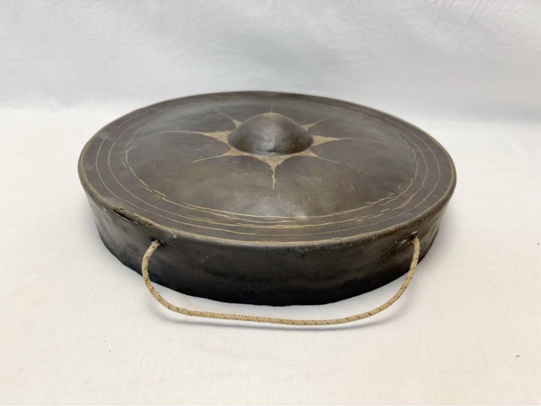 茶道具 古銅 銅鑼 桴付 仏教歌舞伎打楽器 鐘鳴物 重さ約1.3kg 寺院仏具