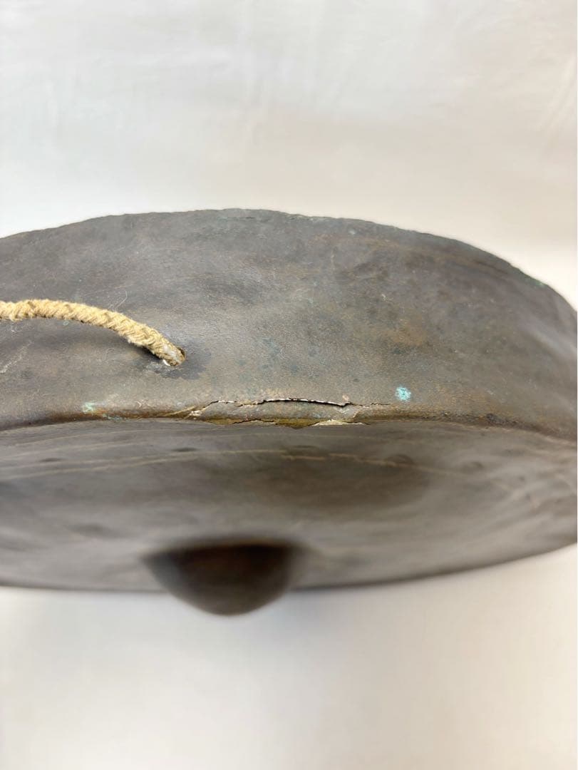 茶道具 古銅 銅鑼 桴付 仏教歌舞伎打楽器 鐘鳴物 重さ約1.3kg 寺院仏具