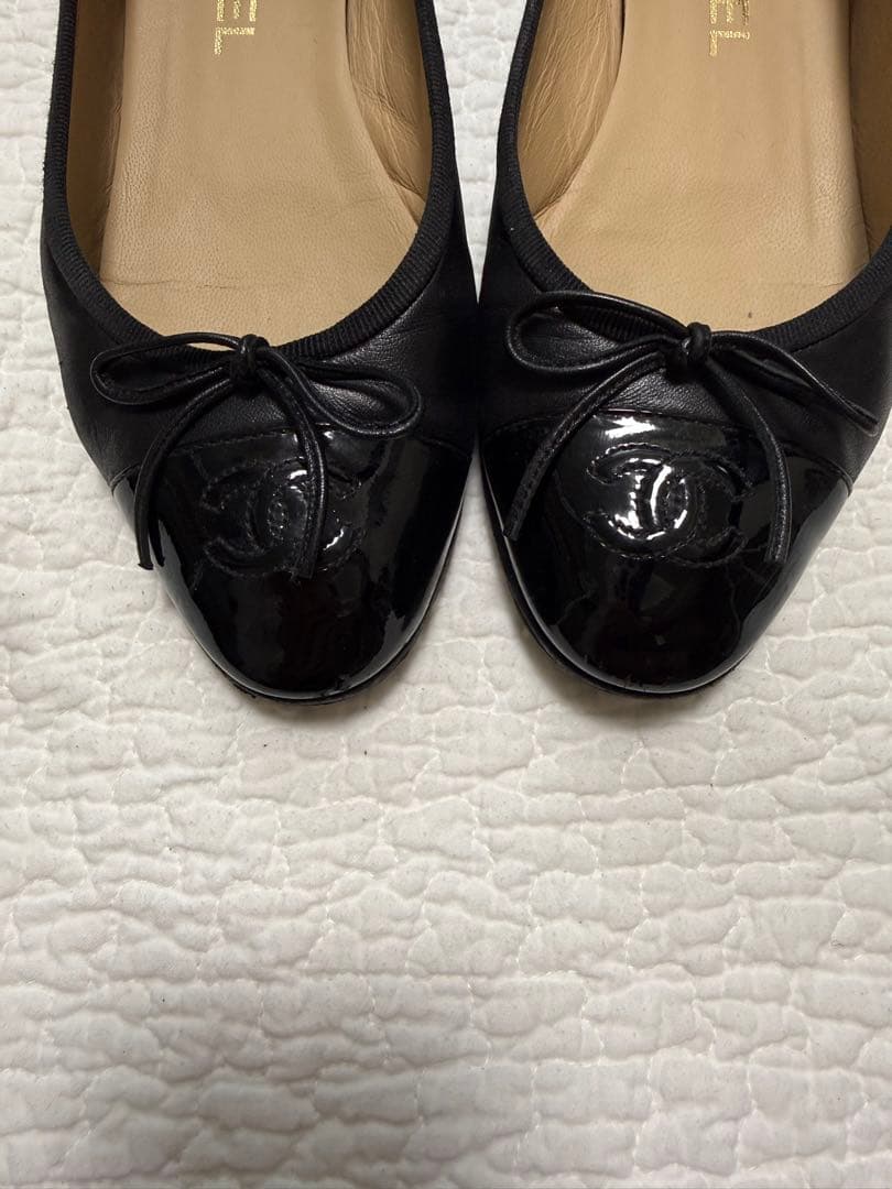 シャネル　バレリーナ　バレエシューズ　 37、5サイズ　黒(裏張り済み)