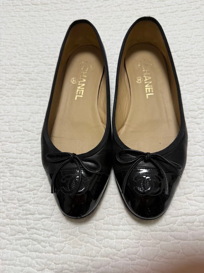 シャネル　バレリーナ　バレエシューズ　 37、5サイズ　黒(裏張り済み)