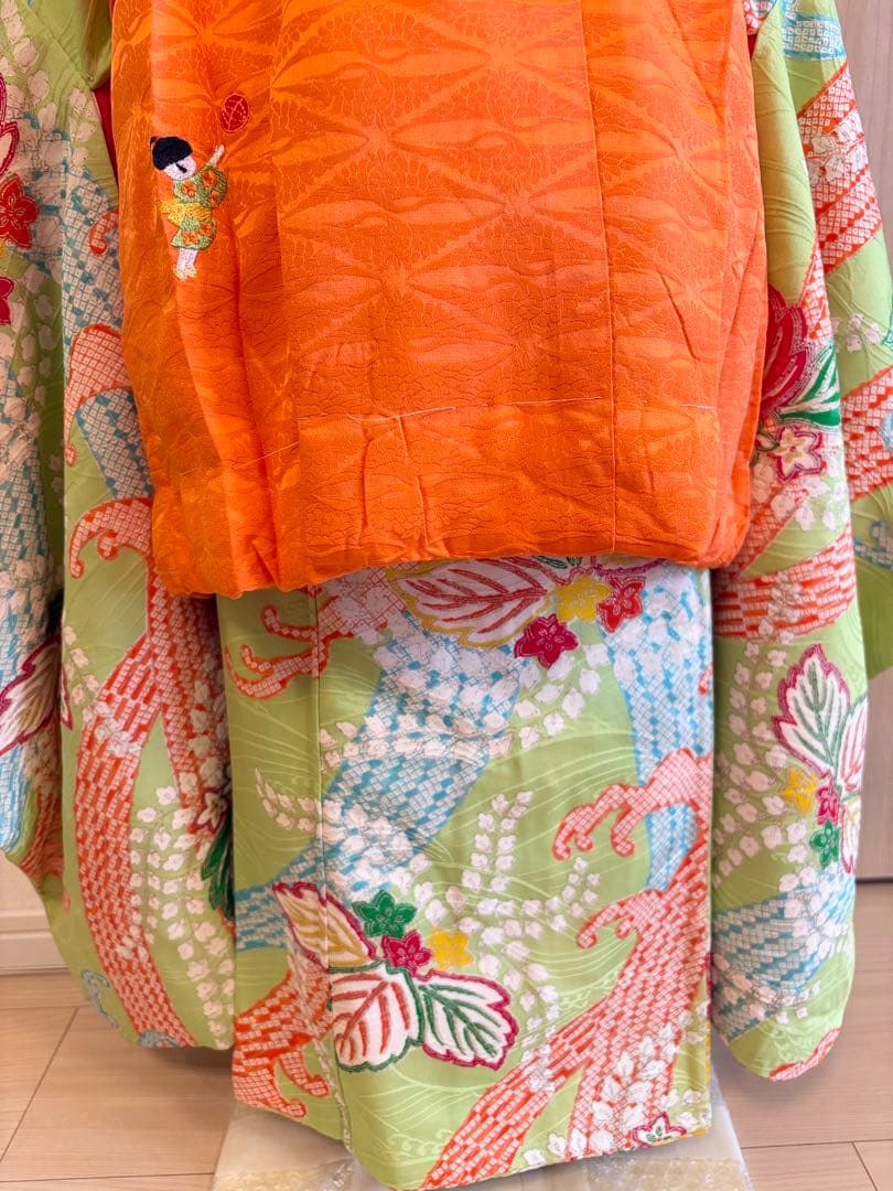七五三 3歳 4歳 5歳 着物 被布セット 正絹 ヴィンテージ M2509152