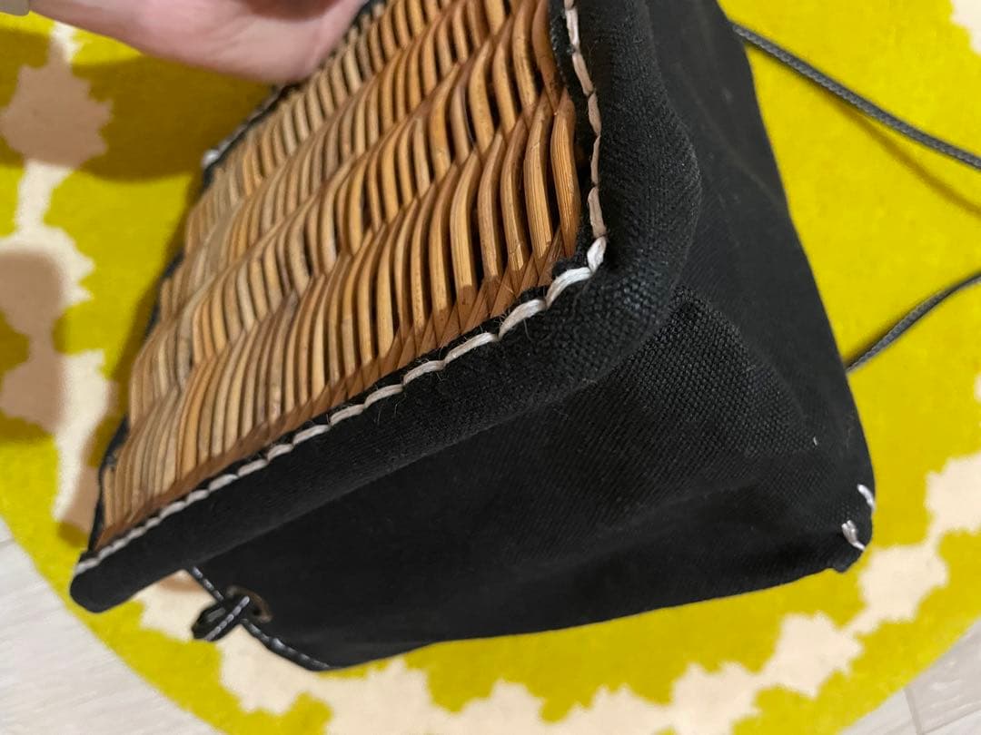 ebagos かご袋ショルダー　 防水キャンバス×紅籐 BLACK