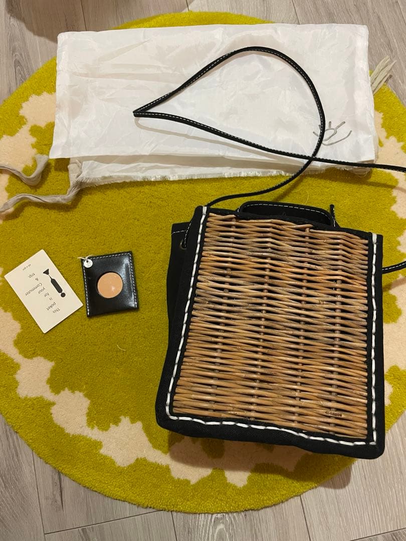 ebagos かご袋ショルダー　 防水キャンバス×紅籐 BLACK