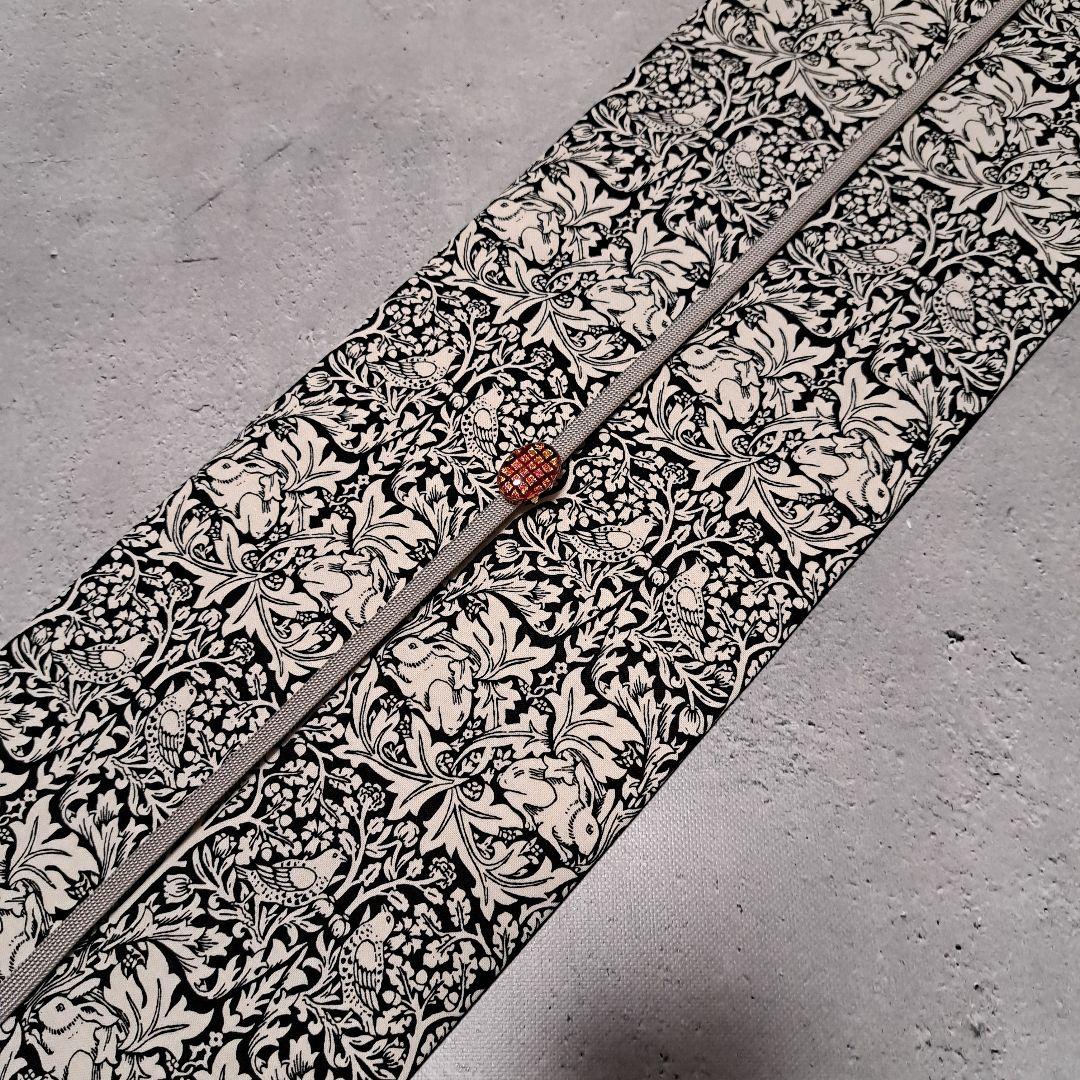 半幅帯　長尺　ウィリアムモリス　兄弟うさぎ×国産コットンリネン　リバーシブル