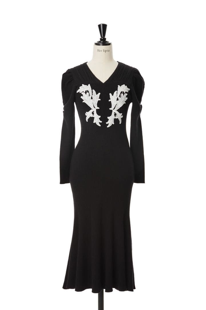 ワンピース herlipto Lily Lace Knit Midi Dress
