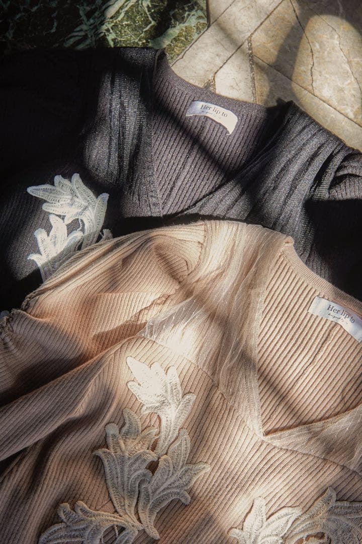 ワンピース herlipto Lily Lace Knit Midi Dress