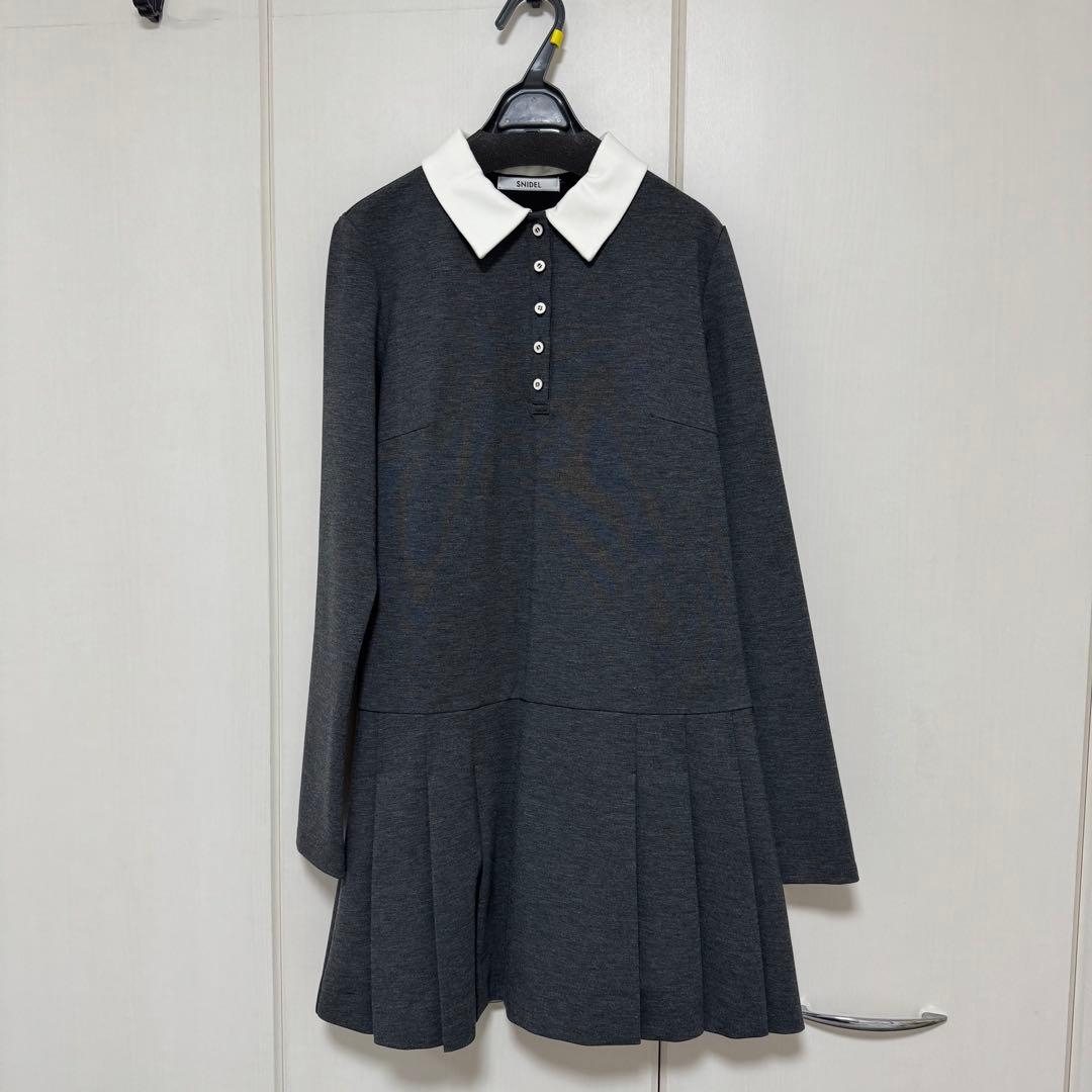 SNIDEL 衿つきプリーツカットミニワンピース GRY 1