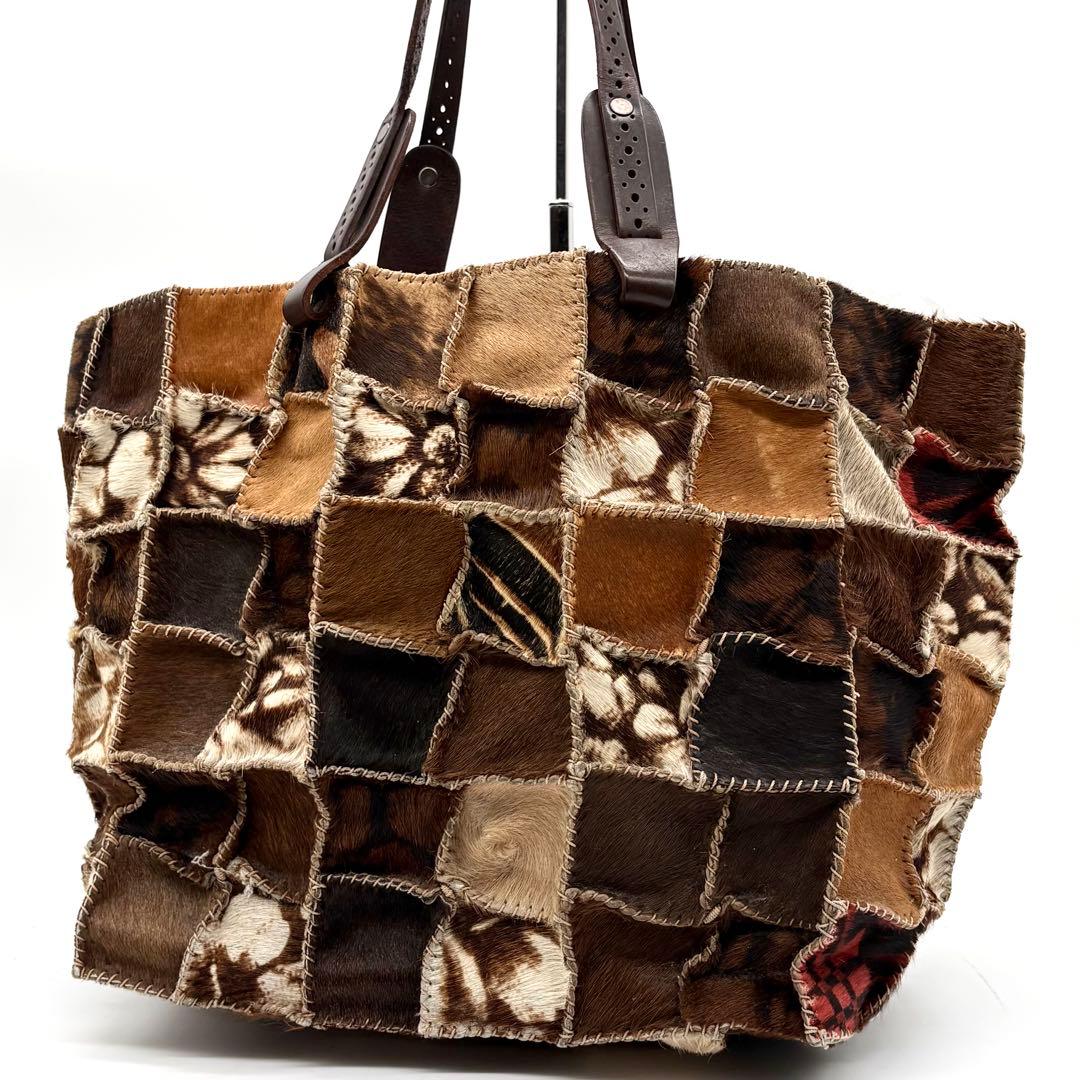 美品✨ジャマンピュエッシュ オヌ トートバッグ ハラコ パッチワーク ブラウン