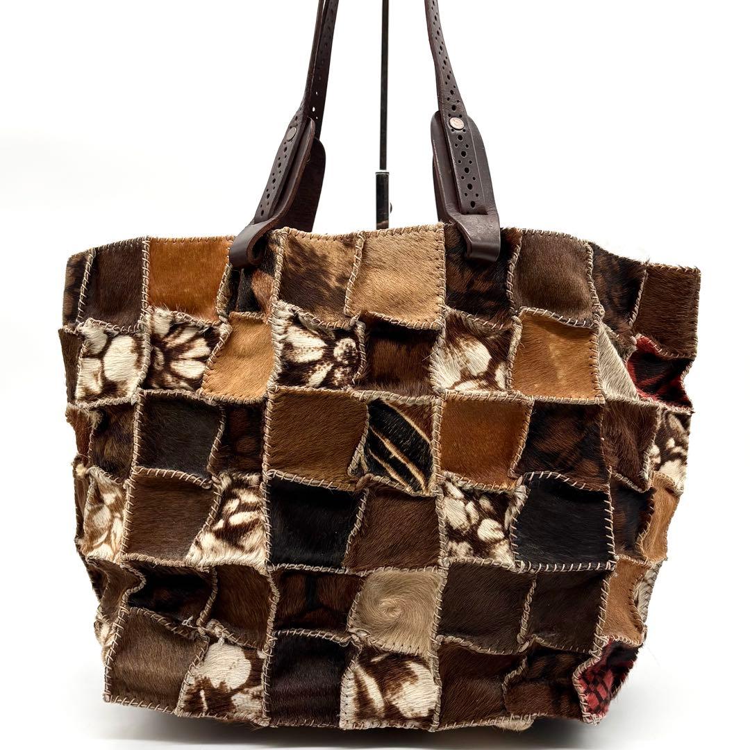 美品✨ジャマンピュエッシュ オヌ トートバッグ ハラコ パッチワーク ブラウン