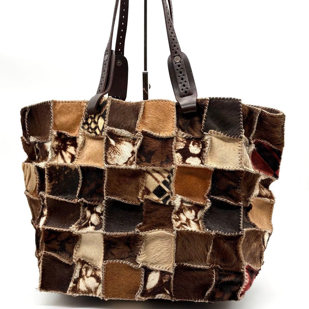 美品✨ジャマンピュエッシュ オヌ トートバッグ ハラコ パッチワーク ブラウン