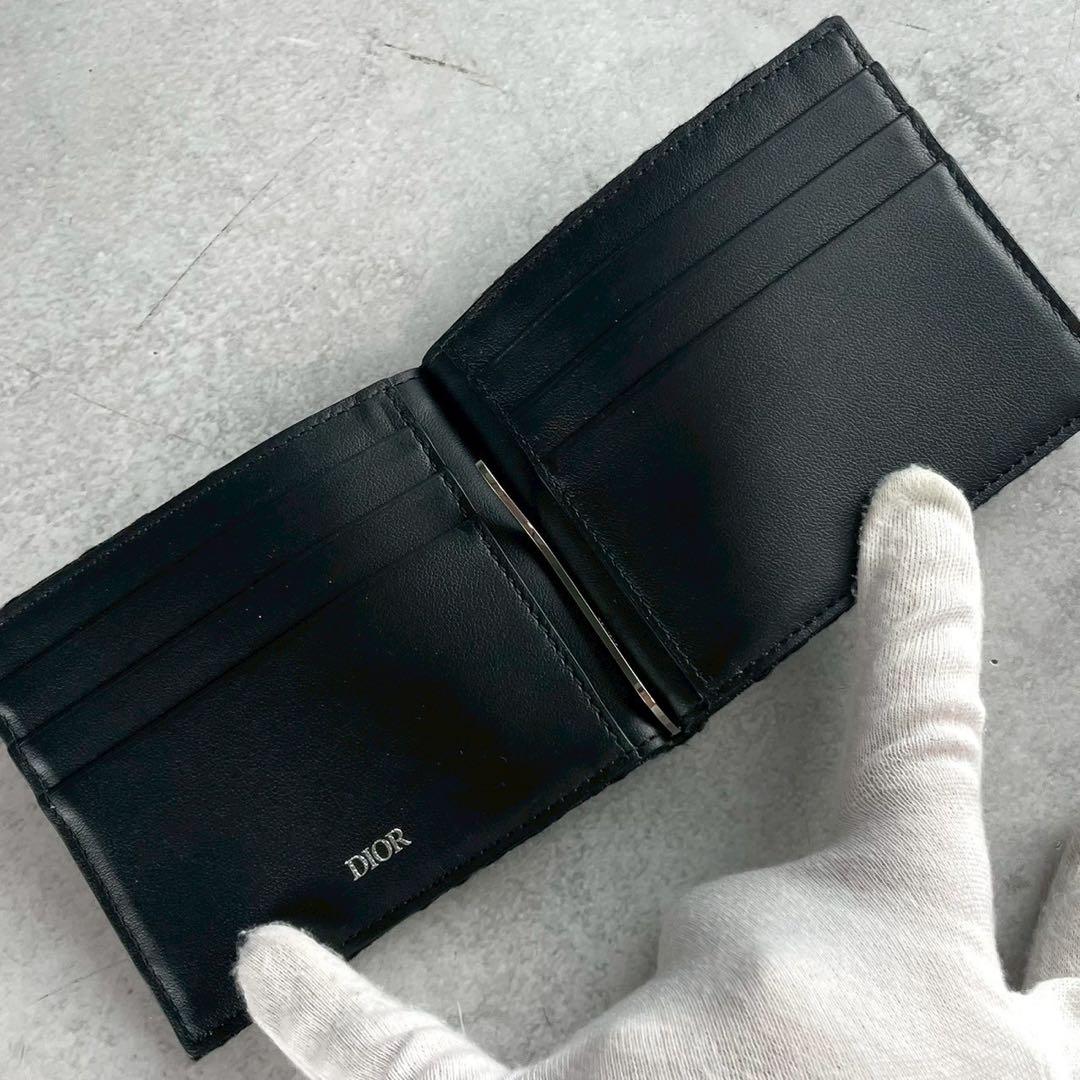 【未使用級】 ディオールオム 二つ折り財布 オブリークジャガード ブラック