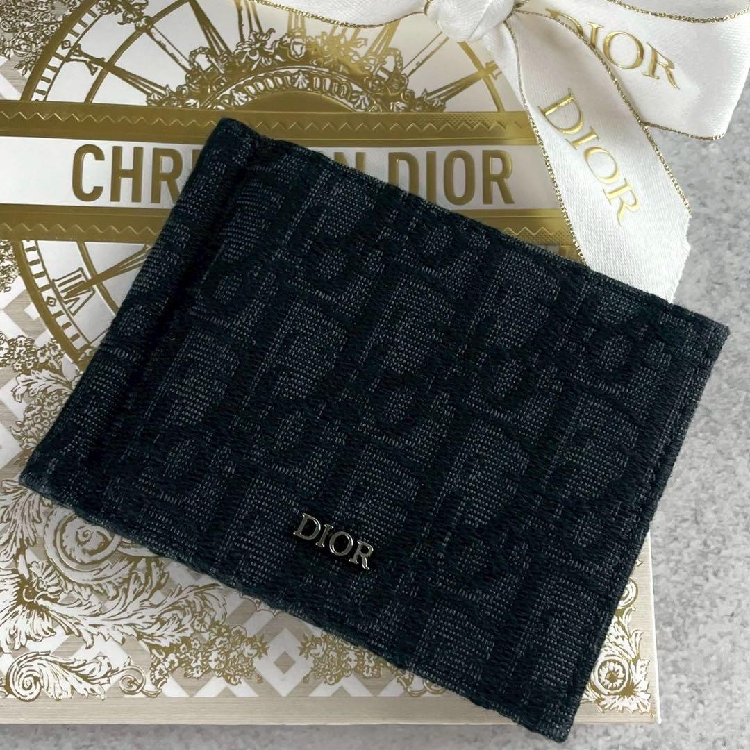 【未使用級】 ディオールオム 二つ折り財布 オブリークジャガード ブラック