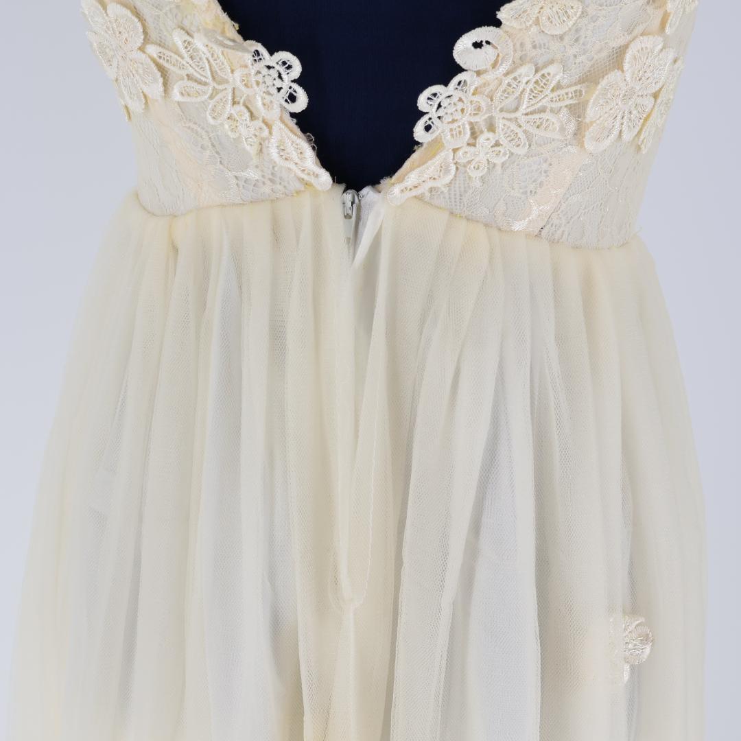 【美品 社交ダンス衣装】アイボリー ワンピースドレス レース フリル
