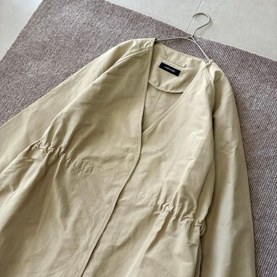 未使用級 OUR♡頼れるノーカラーコート 撥水 洗濯可 軽量 ベージュ