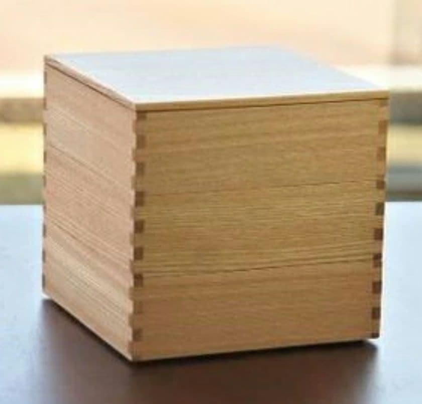 松屋漆器店 木製 タモ 三段重 6寸 内朱 新品