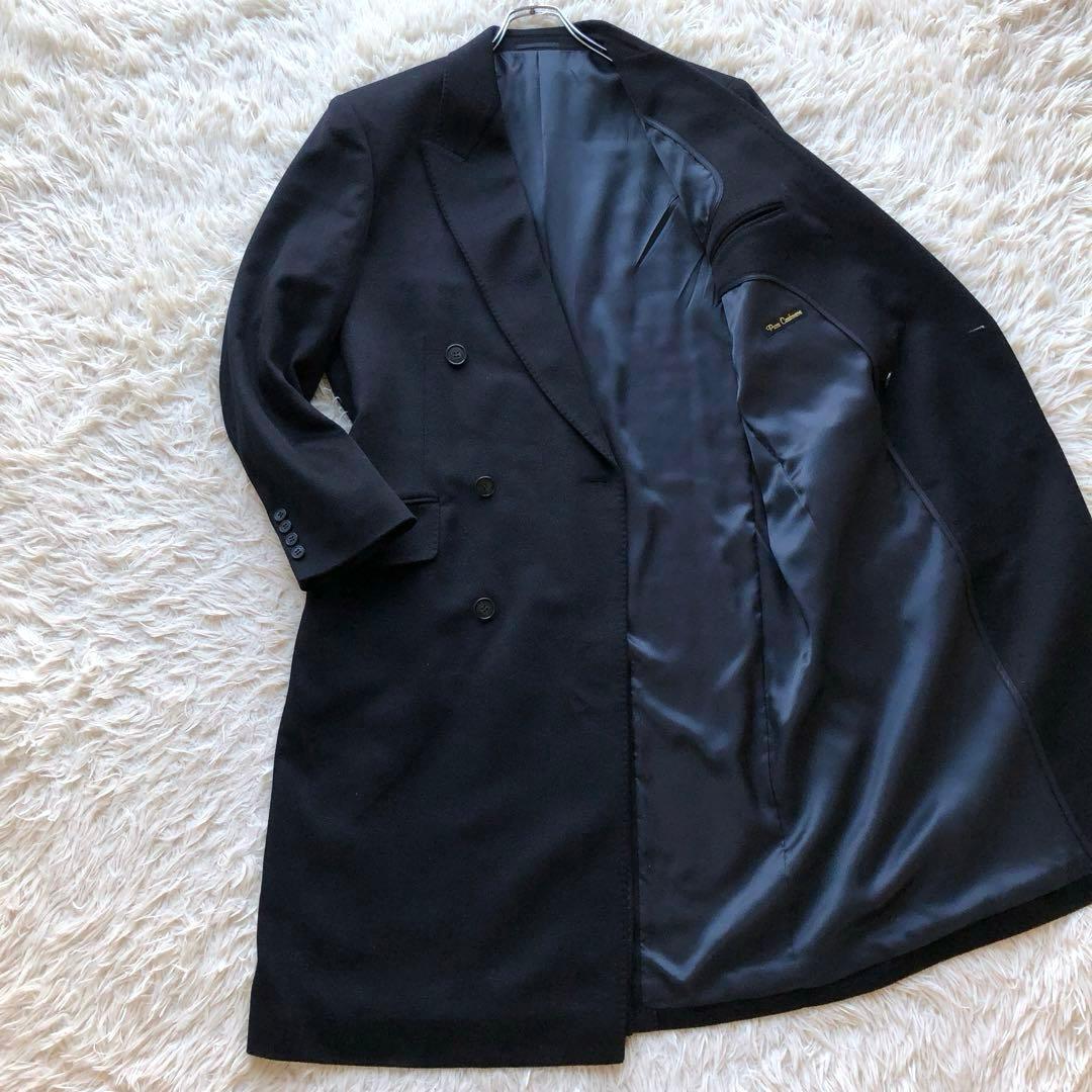 【未使用級 カシミヤ100%】ダブルチェスターコート　ネイビー　Lサイズ マキシ