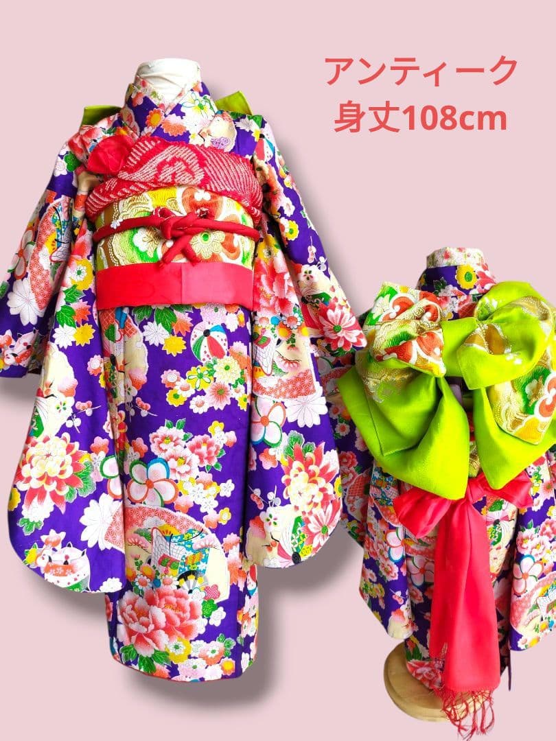 専用です☆アンティーク紫に百花繚乱の着物と作り帯