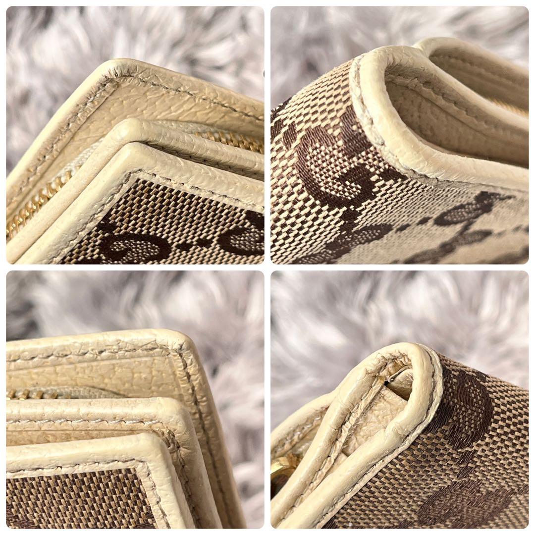 GUCCI 折り財布　GGキャンバス ホワイト　ロゴプレート　メンズ　レディース