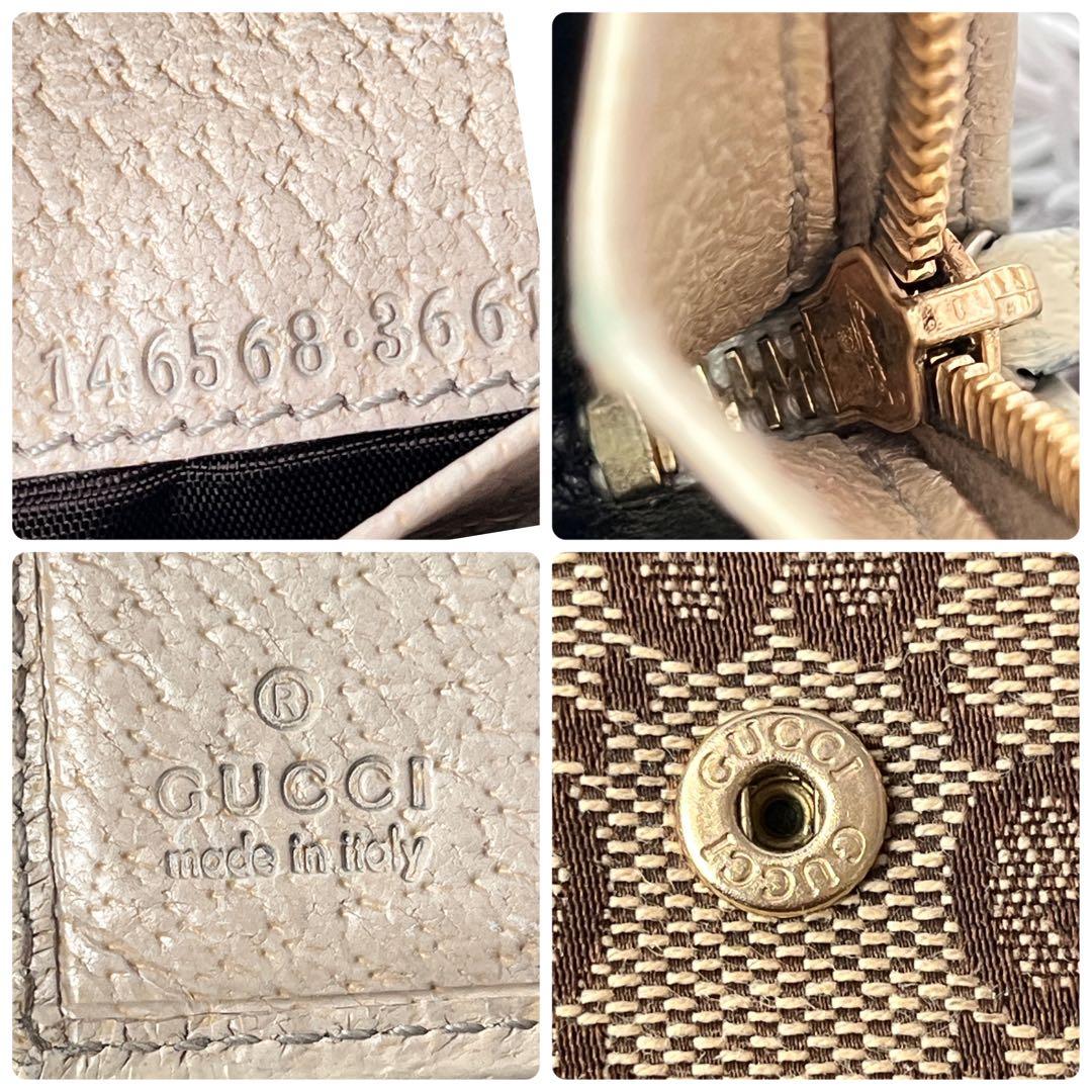 GUCCI 折り財布　GGキャンバス ホワイト　ロゴプレート　メンズ　レディース