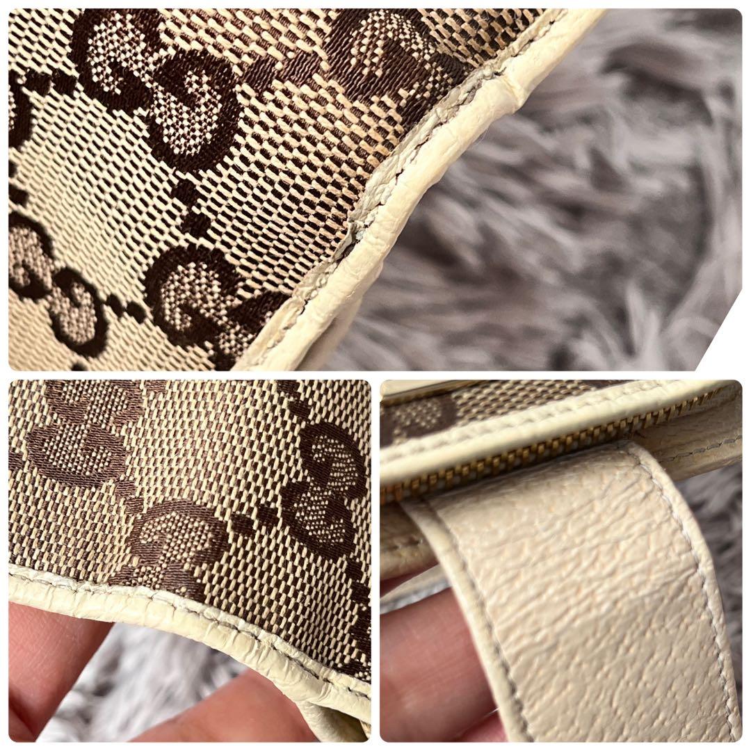 GUCCI 折り財布　GGキャンバス ホワイト　ロゴプレート　メンズ　レディース