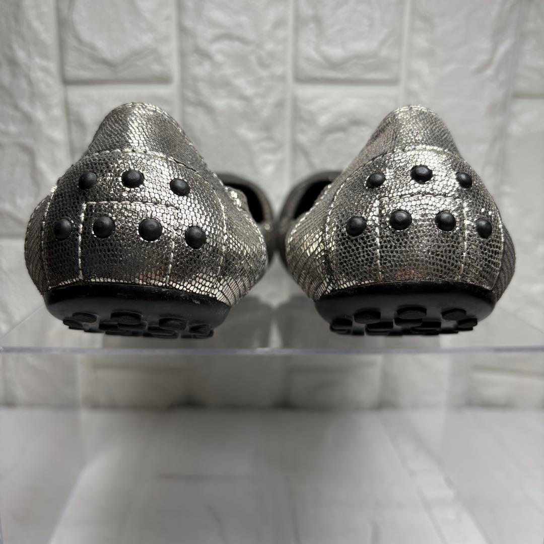 【美品】 TOD'S バレエシューズ シルバー 37 バレリーナ