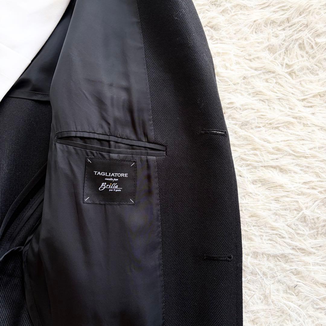 <極美品>TAGLIATORE×ブリッラ ブラック ウール チェスターコート44