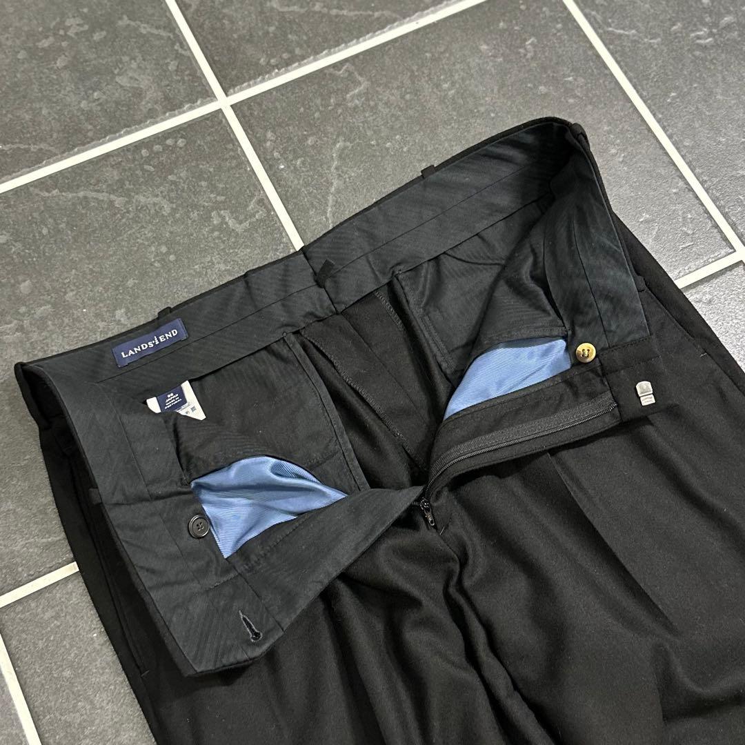 00s Lands’ End 【ウール　フランネル　ツータック　スラックス　黒】