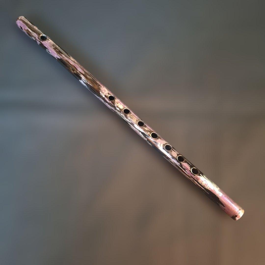 篠笛　古典調　5本調子　7穴　鉄管風仕上げ　黒地／紫銀