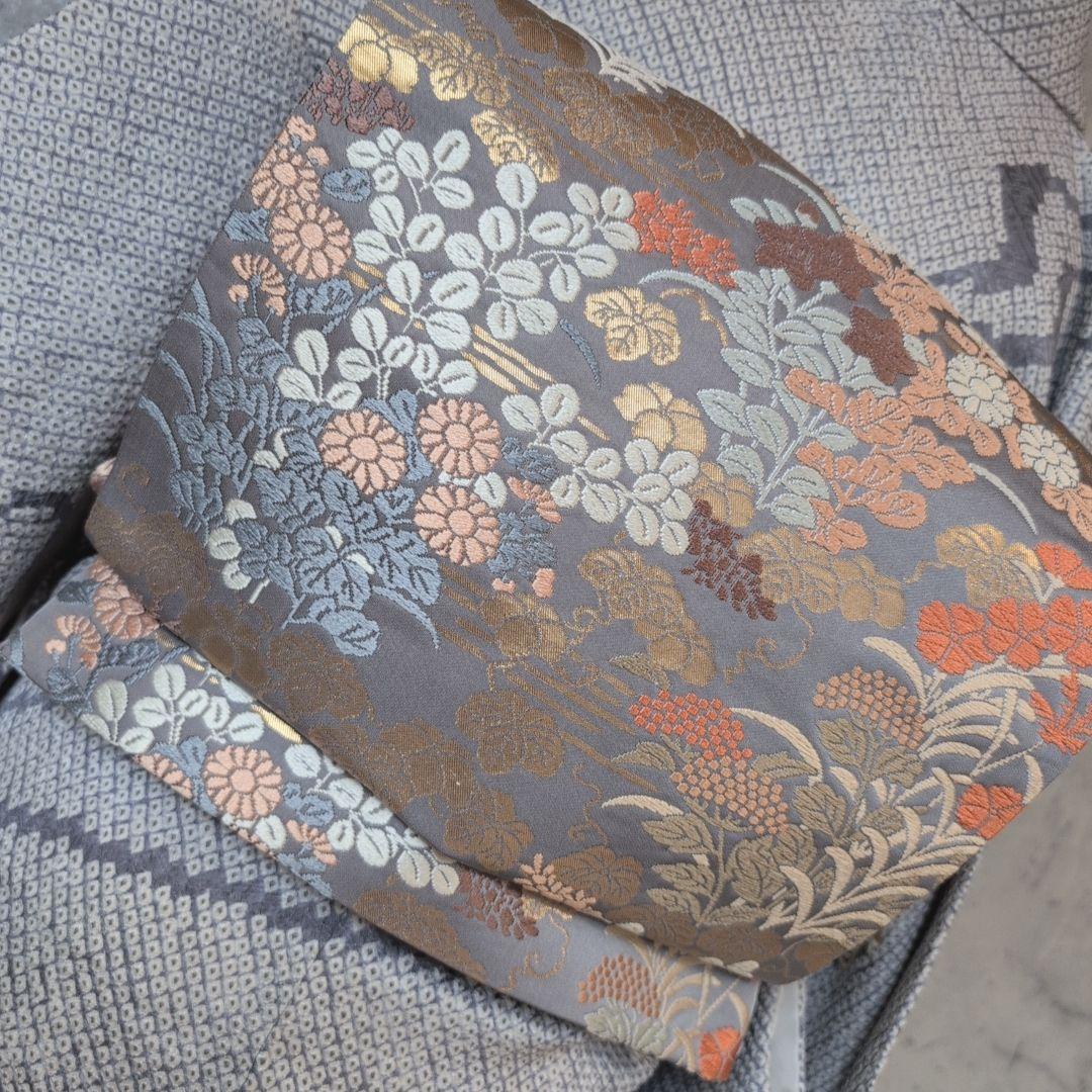 訪問着　フルセット　着物　正絹　総絞り　刺繍　紅葉　流水　水色　F2