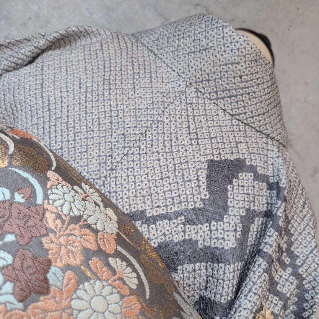 訪問着　フルセット　着物　正絹　総絞り　刺繍　紅葉　流水　水色　F2