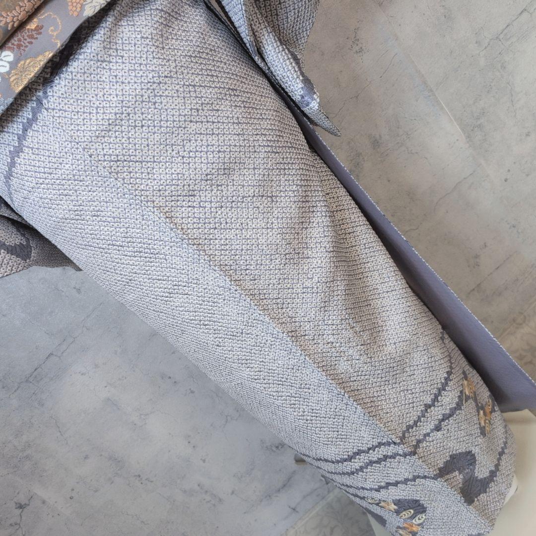 訪問着　フルセット　着物　正絹　総絞り　刺繍　紅葉　流水　水色　F2