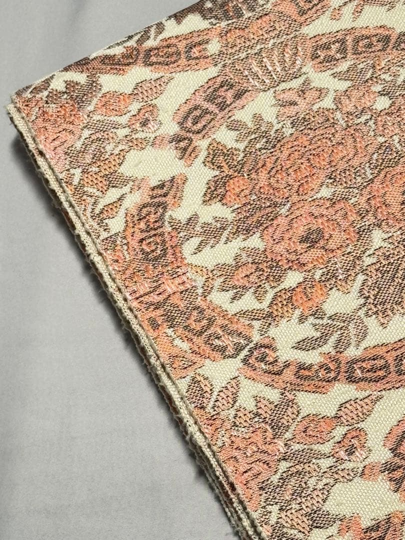 [美品] 紬地　名古屋帯　正絹　白練色　白　更紗　洒落帯　小紋　紬　無地　お茶