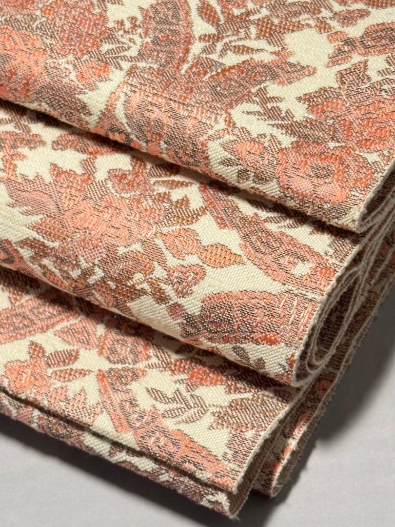 [美品] 紬地　名古屋帯　正絹　白練色　白　更紗　洒落帯　小紋　紬　無地　お茶